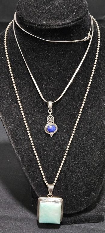 .925 Sterling Necklaces w Stone Pendants - Lapis +