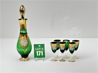 7 Piece Liqueur Handblown Emerald Glass Decanter