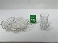 Press Glass Fruit Bowl Serving Platter and Glass