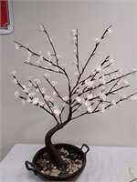 Lighted fake cherry blossom tree