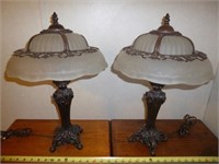 Pair of Ornate Composite & Glass Accent Lamps