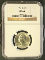 US Coins 1953-D Washington Quarter MS65 NGC