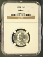 US Coins 1954 Washington Quarter MS64 NGC