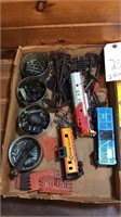 Assorted train car and track pieces etc