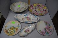 6 Pcs Of Handpainted Floral Porcelain Including Ge