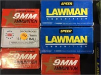 6 boxes of 9mm ammo, lawman, centerfire & more