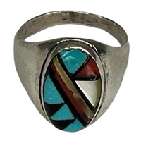 Zuni Native American Inlay Sterling Silver Ring