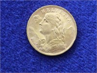 1935 B Helvetia Swiss Gold Franc Coin