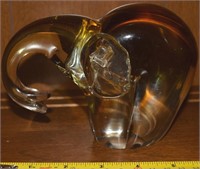 MCM Blown Art Glass Amber & Clear Elephant Fig