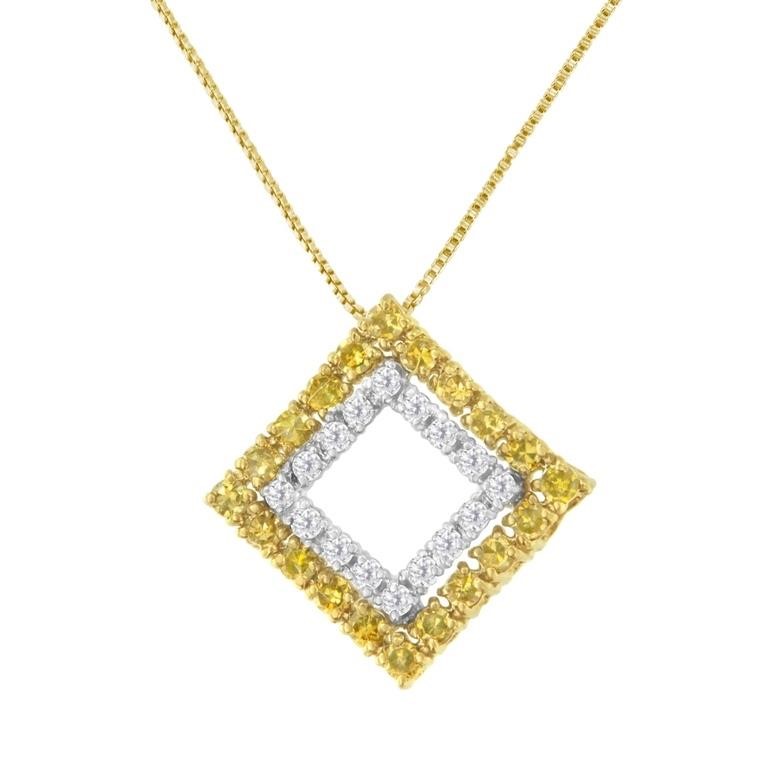 14k Gold-pl .54ct Yellow & White Diamond Necklace