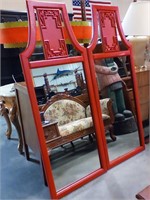 Red wooden mirror set