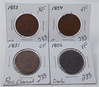 1851, ‘52, ‘53, ‘54 Cents VF-XF (Problems)