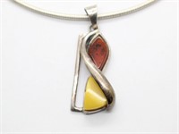 Sterling Silver Necklace & Pendant w/Colored