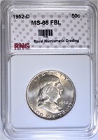 1952-D FRANKLIN HALF DOLLAR RNG SUPERB GEM FBL