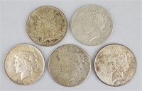 1922 (2), 1923, 1925-S & 1926-S Peace Dollars.