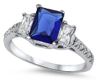 Radiant Cut Blue Sapphire & White Topaz Ring