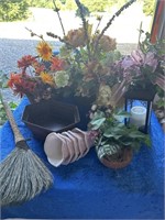 Floral items, lamp shades, lantern, metal tray &