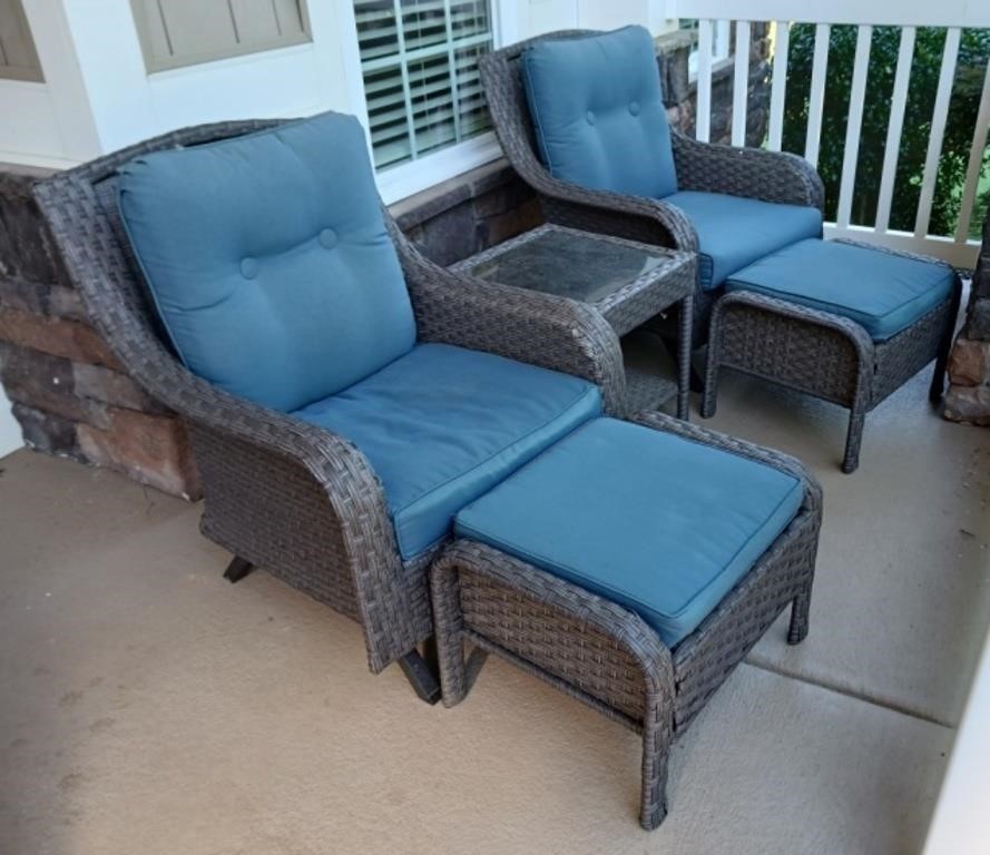 Outdoor Chairs, Footstools, and Table