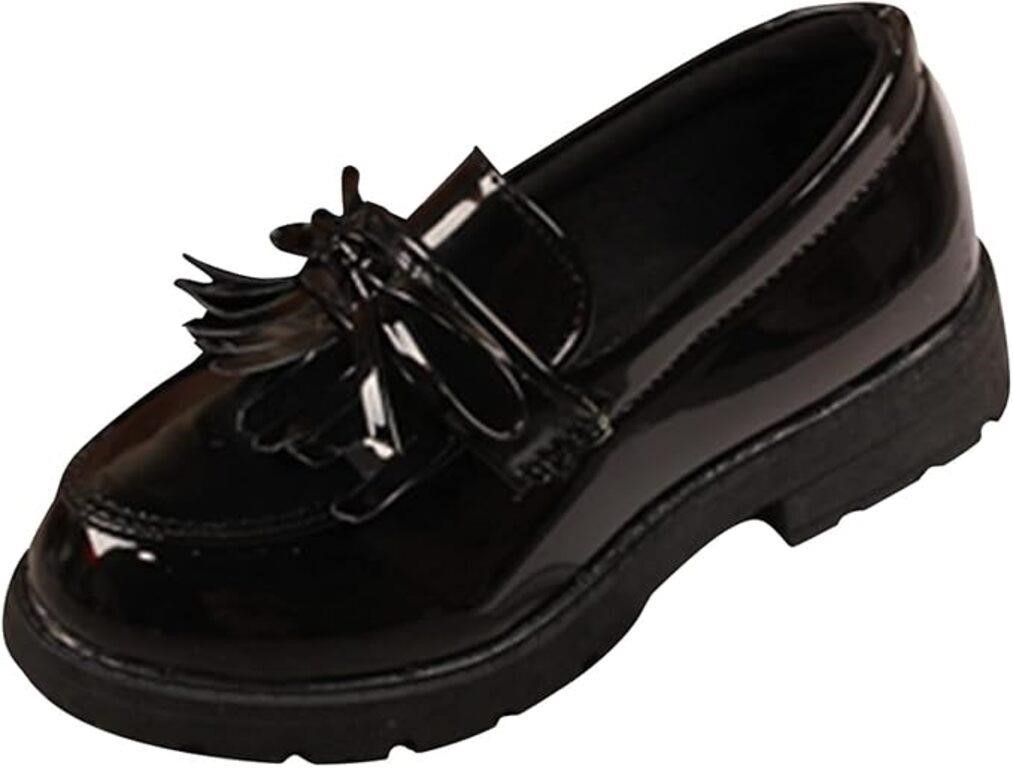 Girls Slip On Leather Loafer Tassel Bow Flats Scho