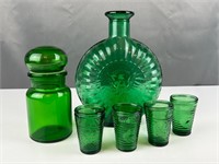 Green apothecary jar bottle shots