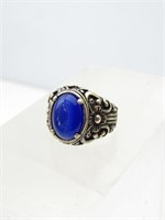 925 Sterling Silver & Faux Blue Stone Ring, Sz. +