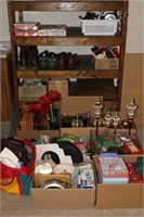 Large Wooden Shelf & Contents and Boxes in Front