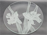 Clear Glass Flat Tray w/ Etched Daffodils