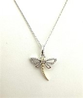 Sterling Silver 14 Kt Dragonfly Sapphire Necklace