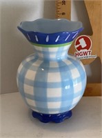 Blue and white plaid vase