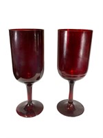 Pair of Large Red Glass Pedestal Vases
