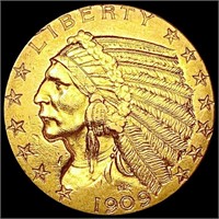 1909 $5 Gold Half Eagle CLOSELY UNCIRCULATED