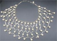 Cultured Pearls and Silver Bib Necklace
