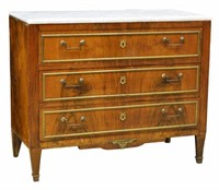 FRENCH LOUIS XVI STYLE MARBLE-TOP WALNUT COMMODE