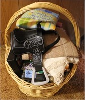 BASKET OF ASSORTED HOUSEHOLD ITEMS