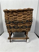 Split Oak basket on legs with blue colored banding