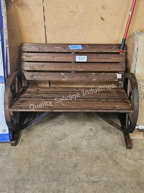 wooden wagon wheel bench