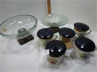 NEW 2 Footed Bowls / 5 Mugs with Lids