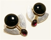 1" GF Sterling Silver Onyx & Garnet Earrings 10g