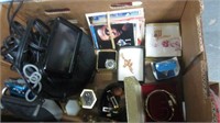 BOX OF CAMERA, CARDS AND JEWELRY