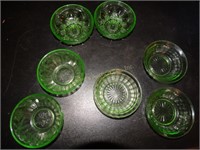 7 Green Depression Glass 4" bowls