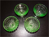4 Green Depression Glass sherbert cups 3" T