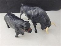 2 Bulls Statues Plastic  10 & 13" long