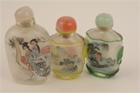 Set of 3 Asian Glass Mini Snuff Bottles
