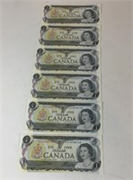 6 CONSECUTIVE  CANADIAN ONE DOLLAR BILLS