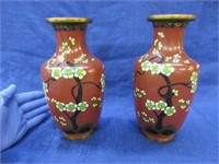 2 old cloisonne vases - 9in tall (matching)