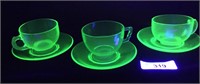3 pcs. Vaseline Green Tea Cups & Saucer Sets