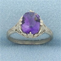 Vintage Amethyst Filigree Ring in 14k White Gold