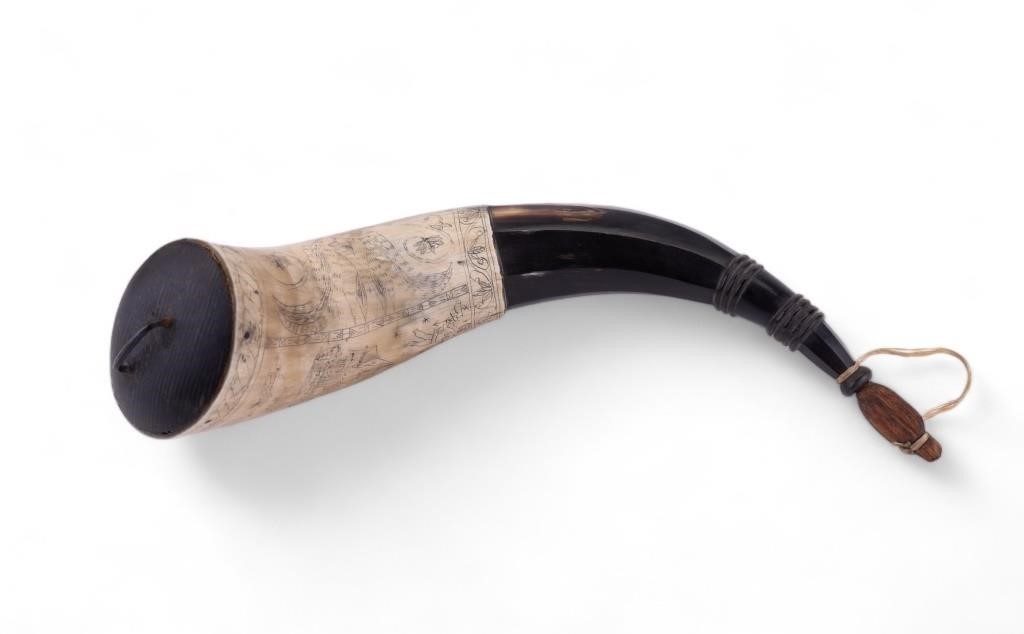 Carved Folk Art Powder Horn by Robert Singer