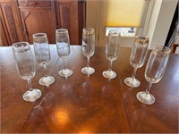 (7) Gold Etched Stemmed Champagne Flutes