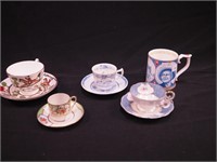 Four cups and saucers including Crown